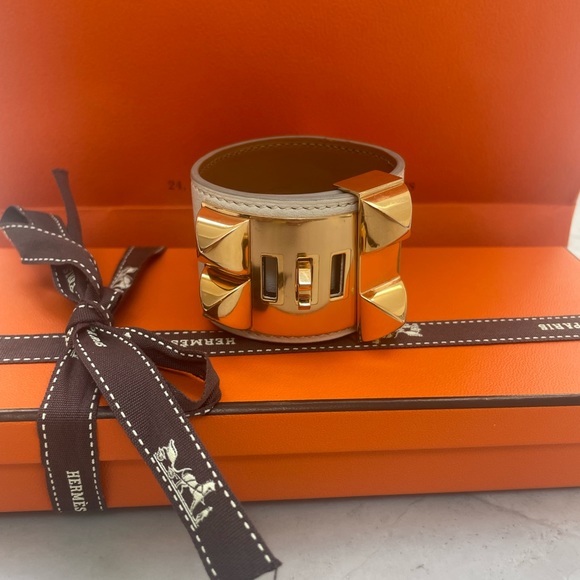 100% authentic Hermes CDC Collier de Chien bracelet T2 white and gold - Picture 3 of 6